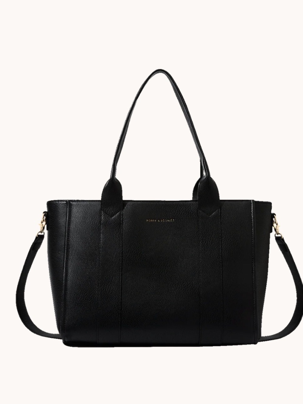 Classic Black Leather Tote Bag with Detachable Strap